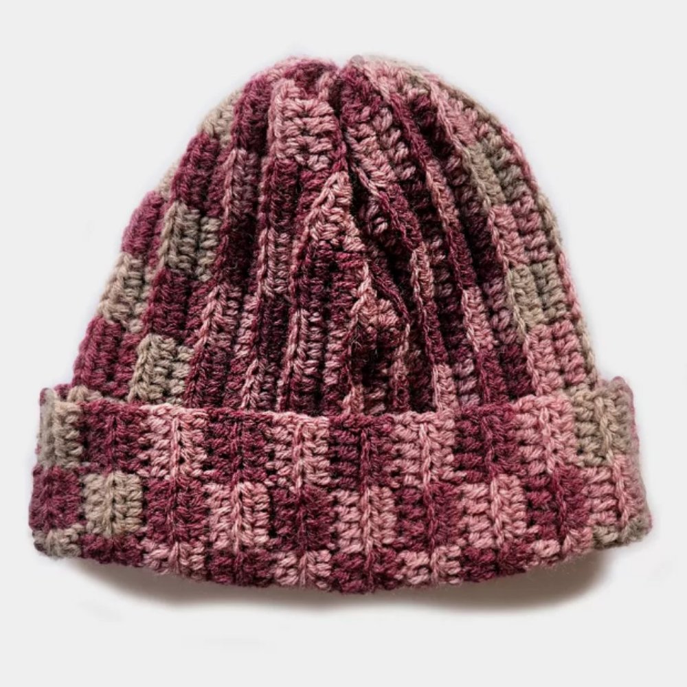 MARVES new york Checkered Crochet Ribbed Beanie